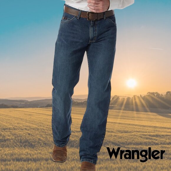 Wrangler Authentics Men's Relaxed Fit Boot Cut Dark Wash Denim Jean Size 38/30 - Picture 6 of 8